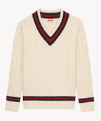 Cable Knit in Ivory Maroon Navy