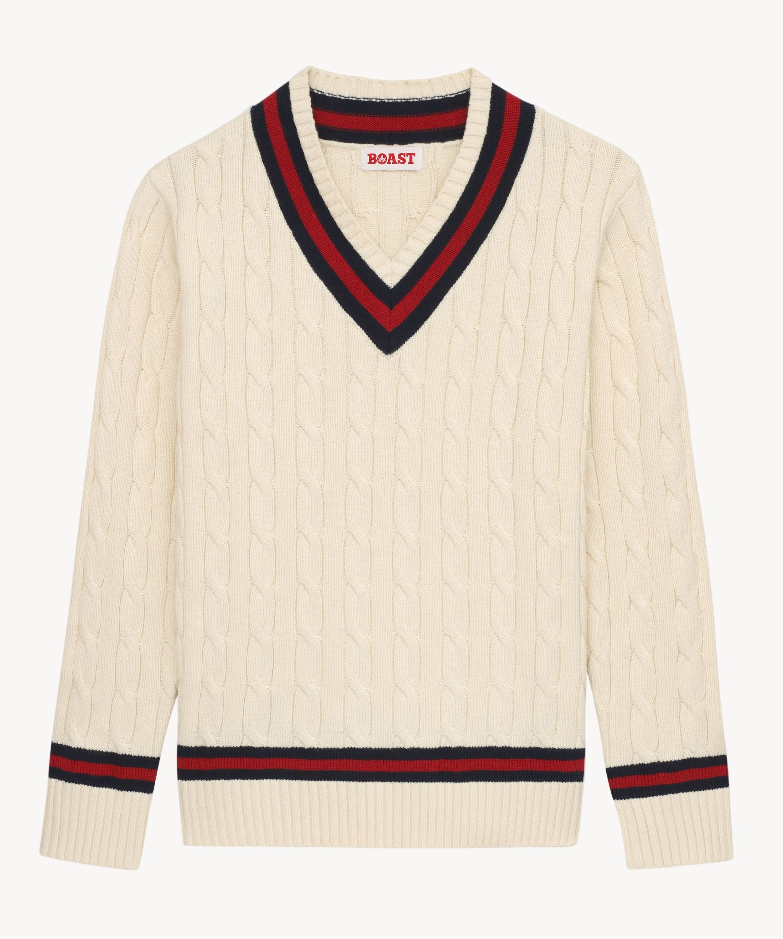 Cable Knit in Ivory Maroon Navy