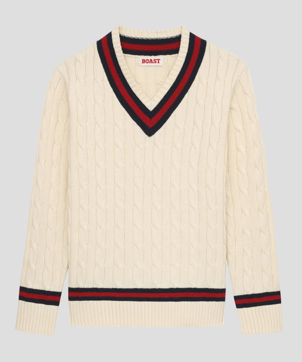 Cable Knit in Ivory Maroon Navy