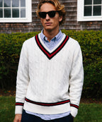 Cable Knit in Ivory Maroon Navy