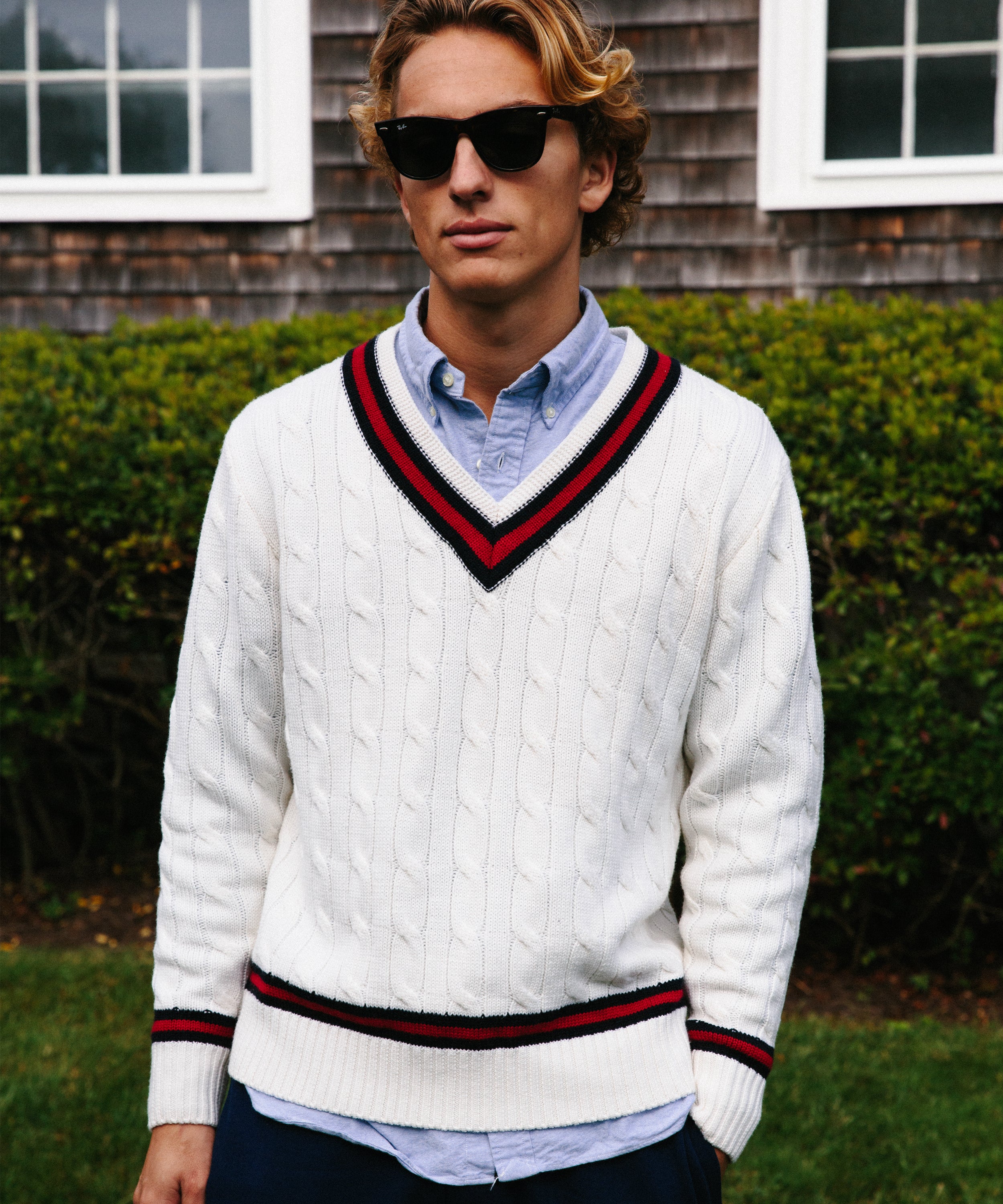 Cable Knit in Ivory Maroon Navy
