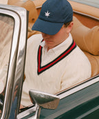 Cable Knit in Ivory Maroon Navy