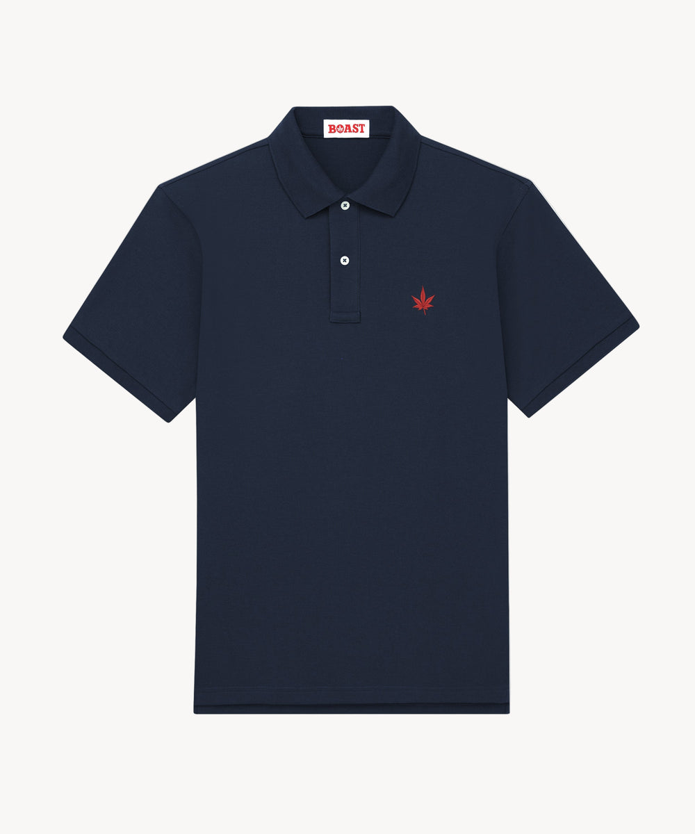 Polo in Navy with Red Leaf