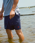 Swim Short in Navy Red Leaf
