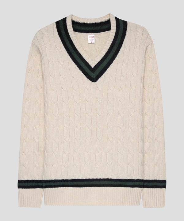 Cable Knit in Ivory Navy Green