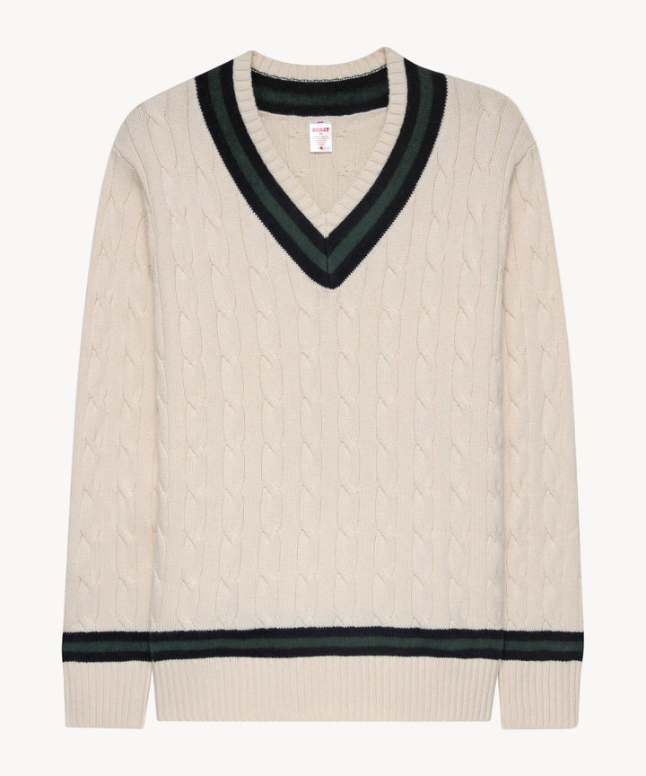 Cable Knit in Ivory Navy Green