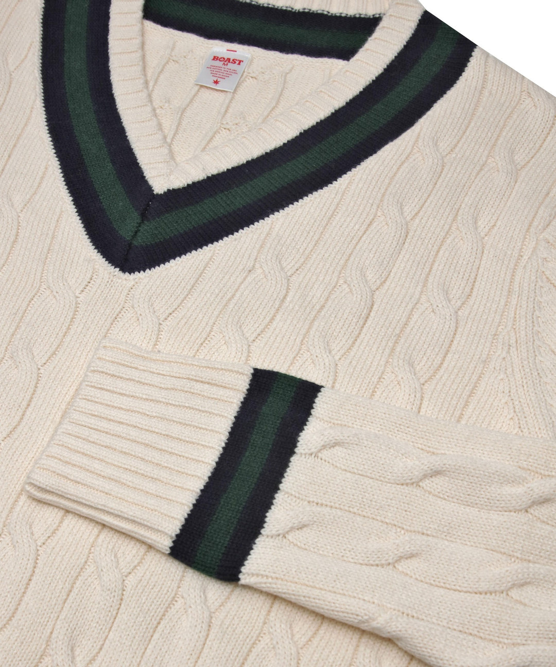 Cable Knit in Ivory Navy Green