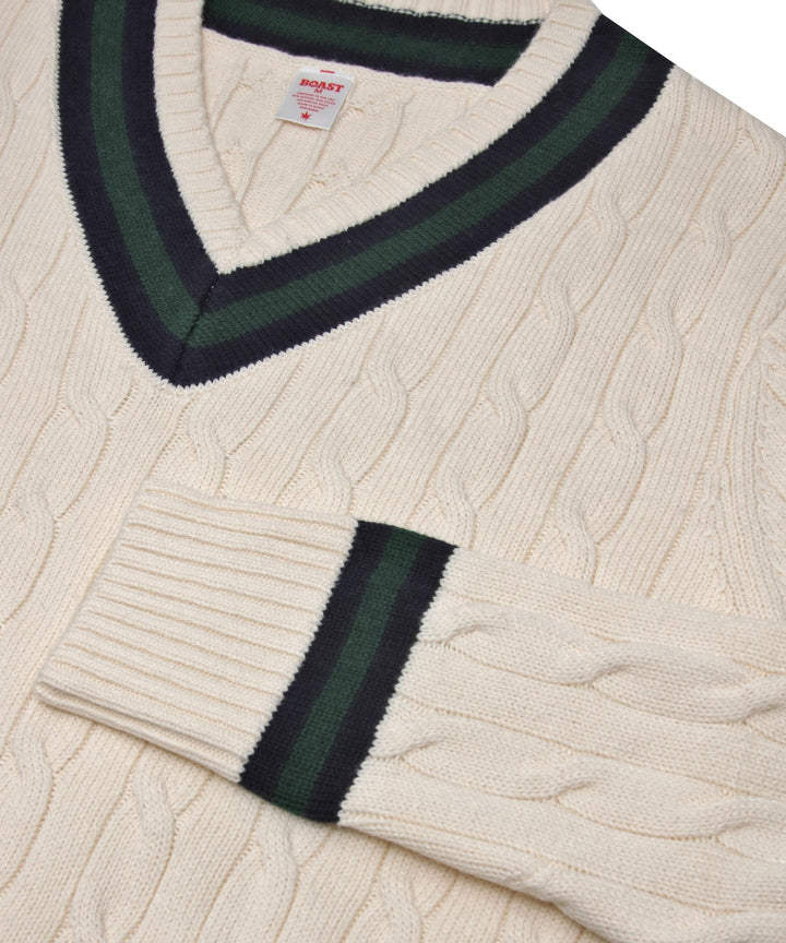 Cable Knit in Ivory Navy Green