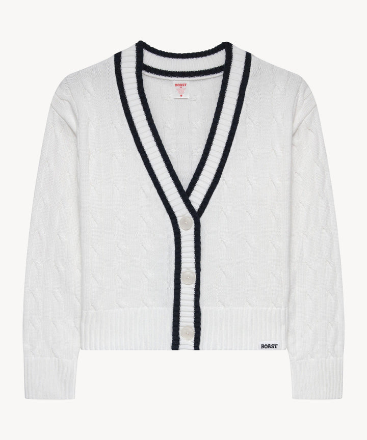 Cardigan Sweater in White Navy