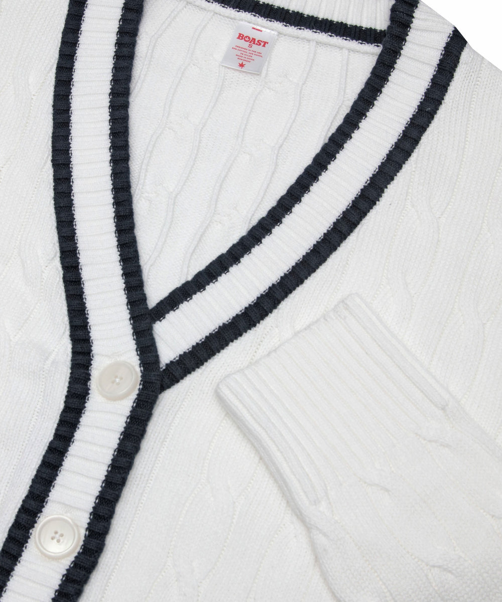 Cardigan Sweater in White Navy