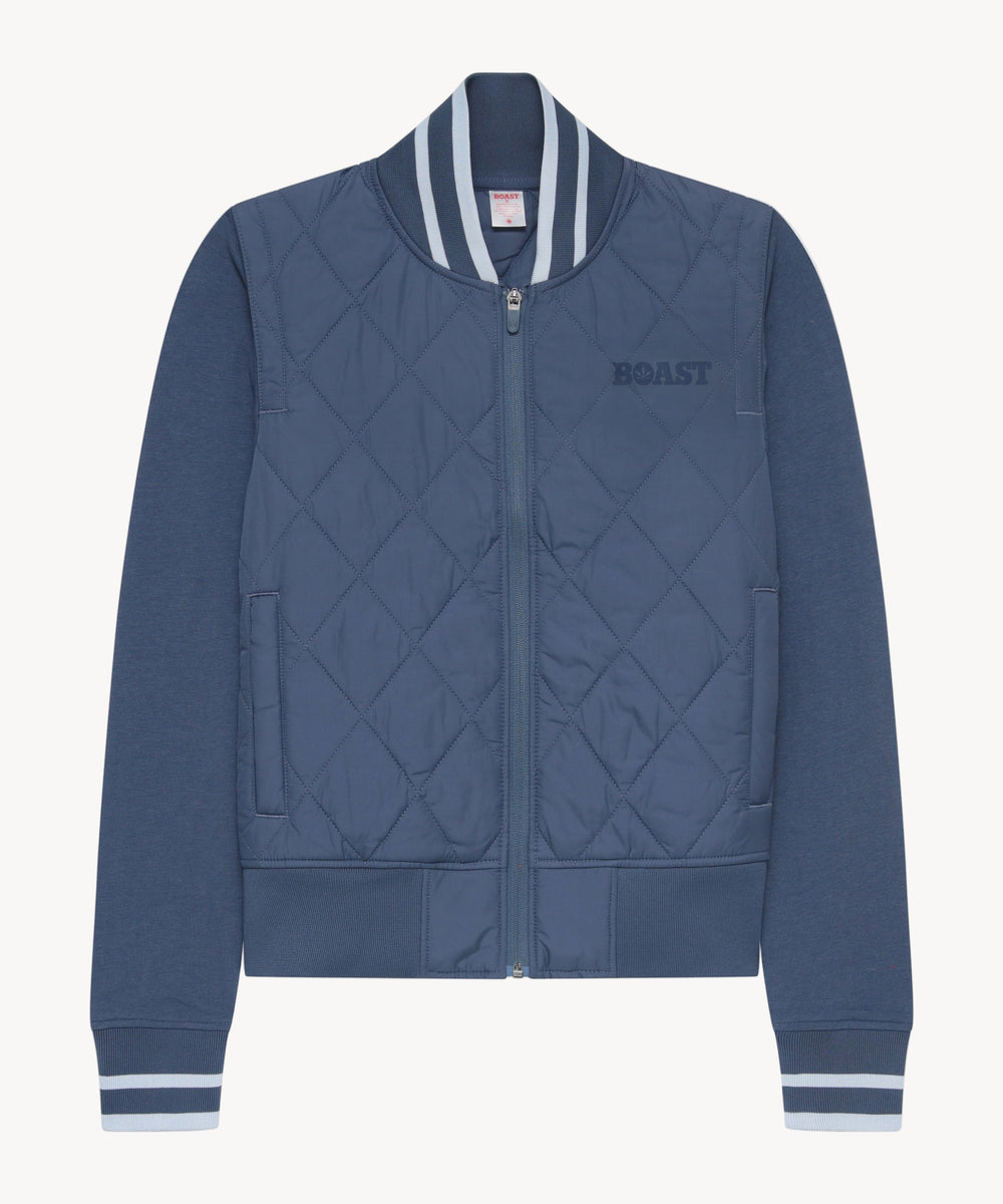 Quilted Varsity Bomber in Vintage Navy
