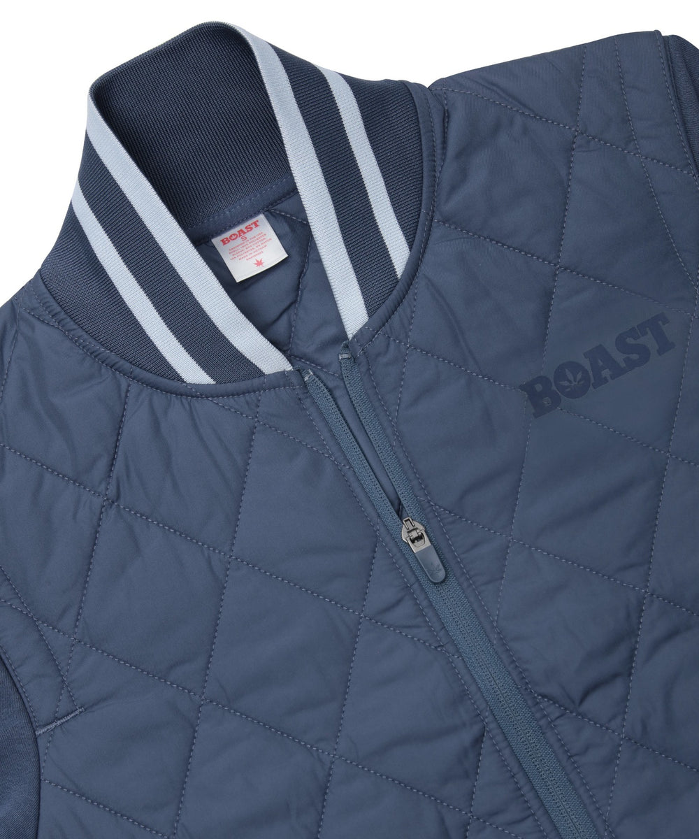 Quilted Varsity Bomber in Vintage Navy