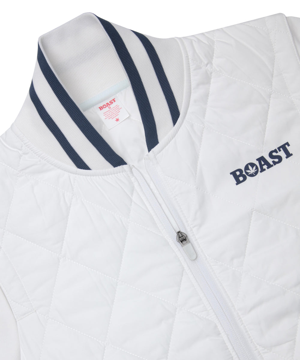 Quilted Varsity Bomber in White