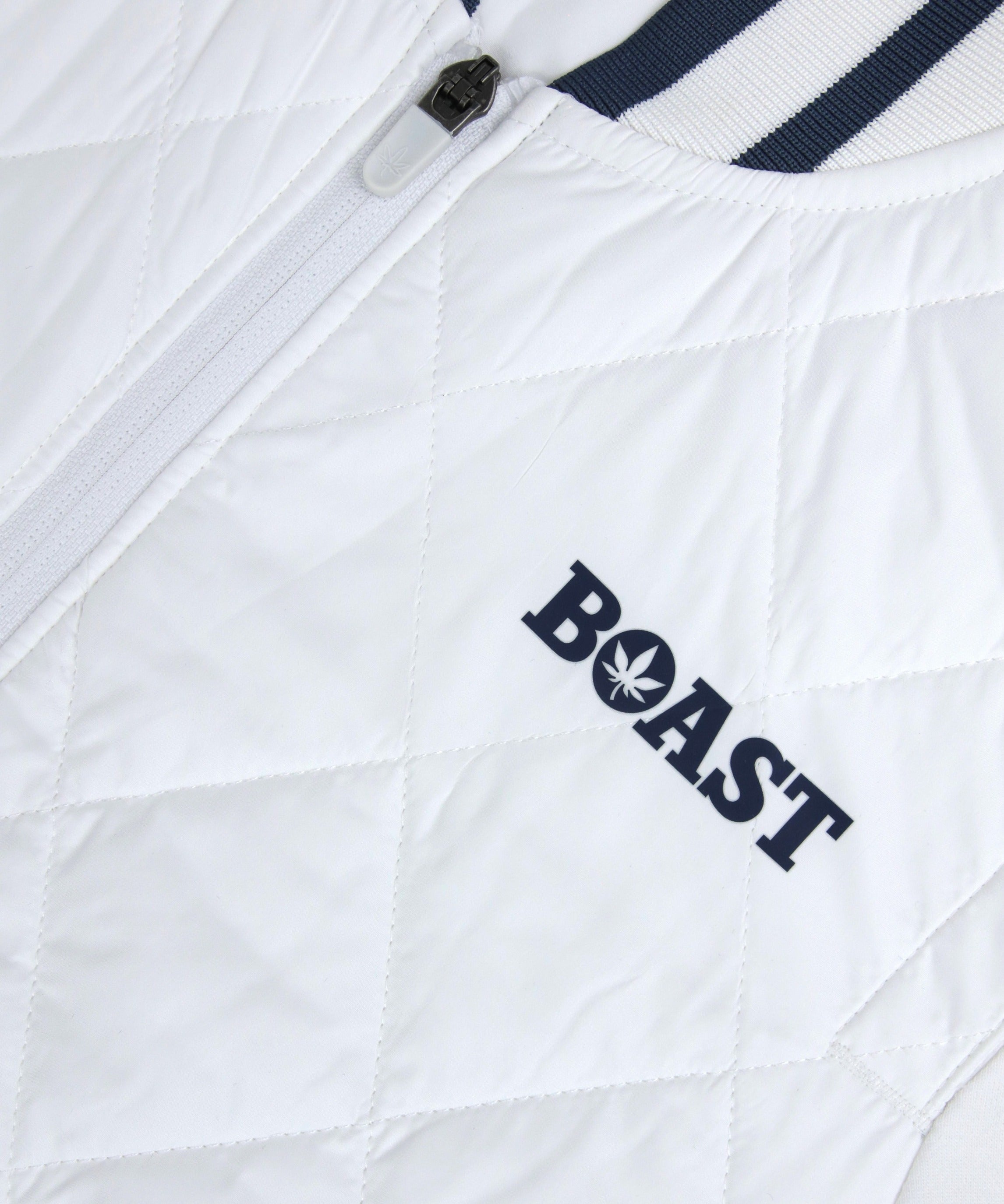 Quilted Varsity Bomber in White