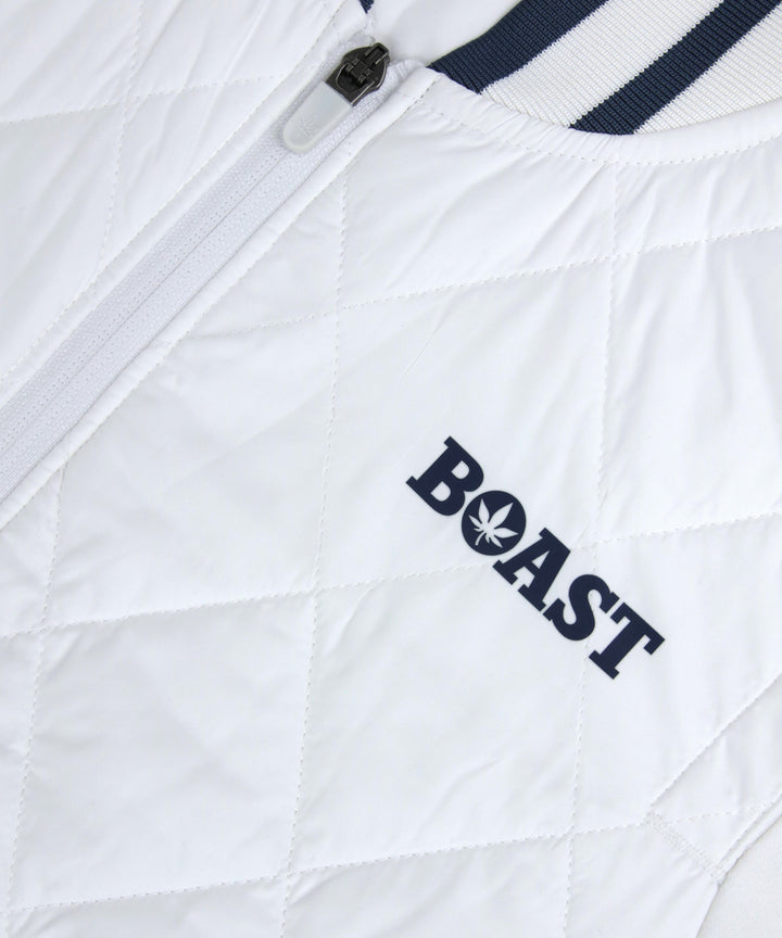 Quilted Varsity Bomber in White