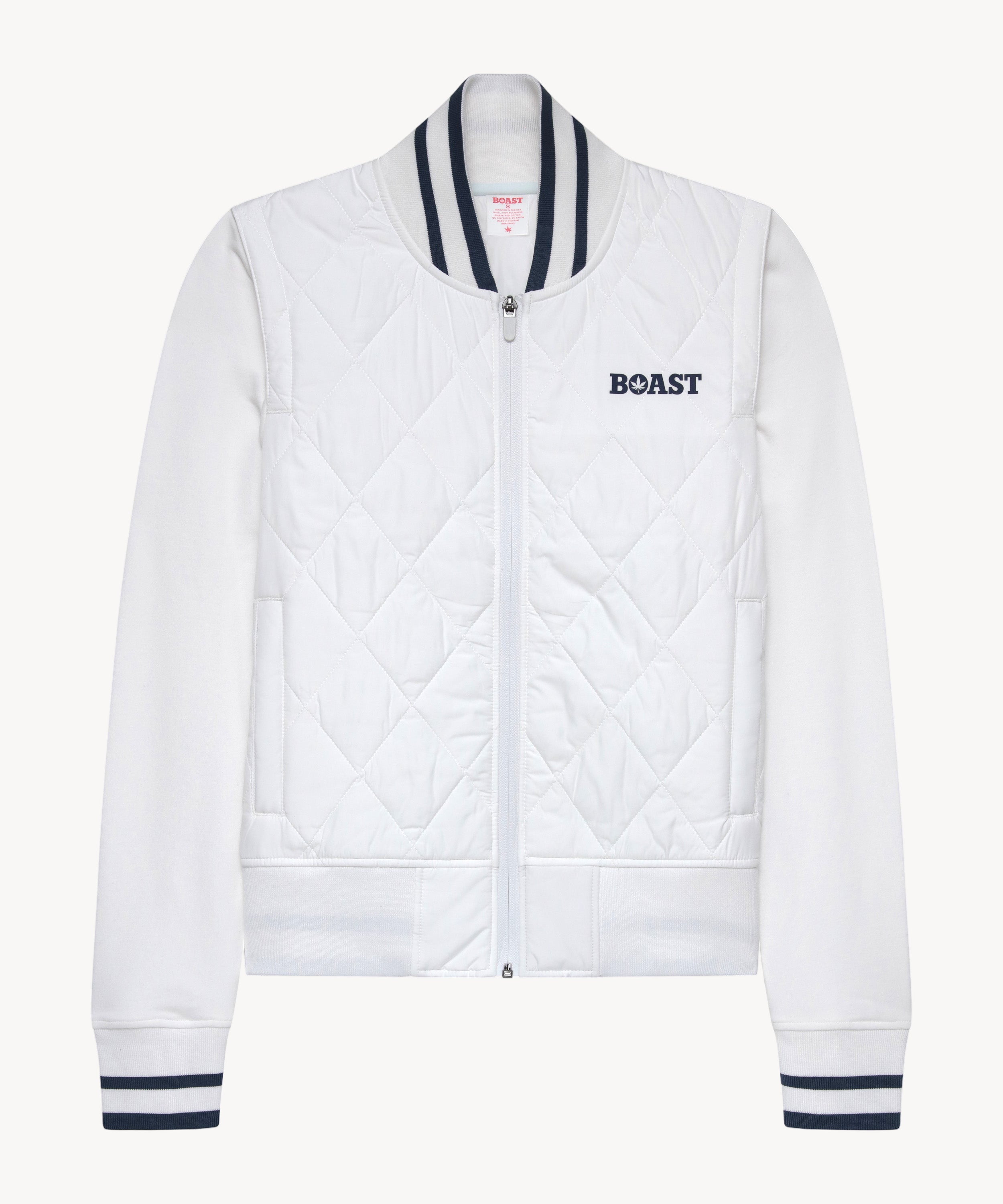Quilted Varsity Bomber in White