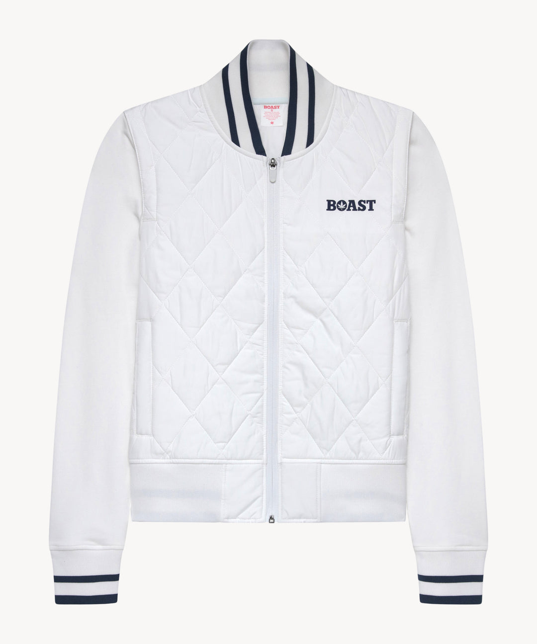 Quilted Varsity Bomber in White
