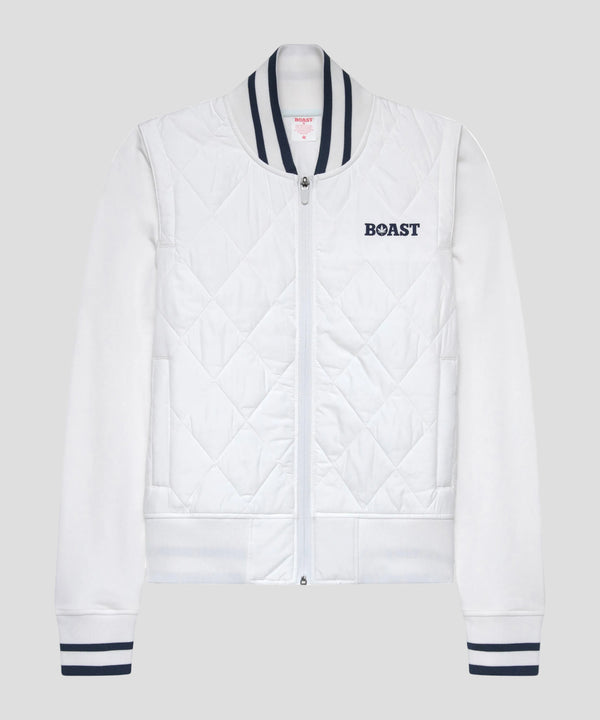 Quilted Varsity Bomber in White