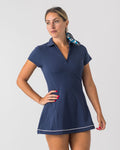 Zipper Tennis Dress in Navy