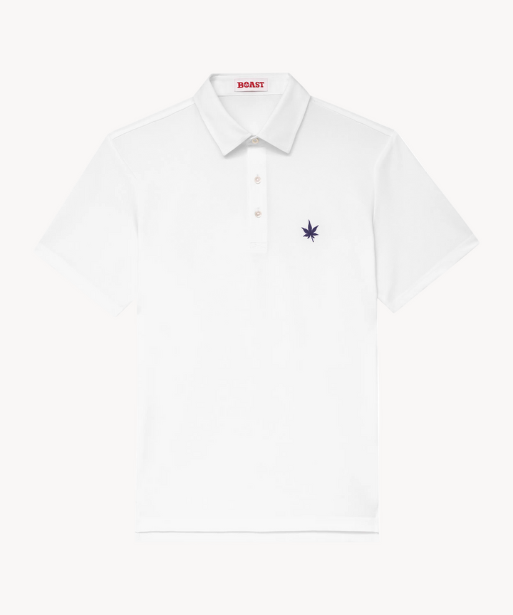 Tournament Polo - White with Navy Leaf
