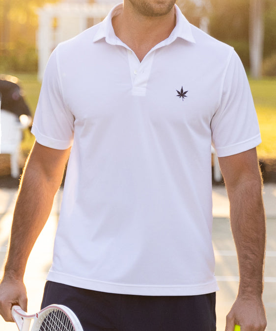 Tournament Polo - White with Navy Leaf