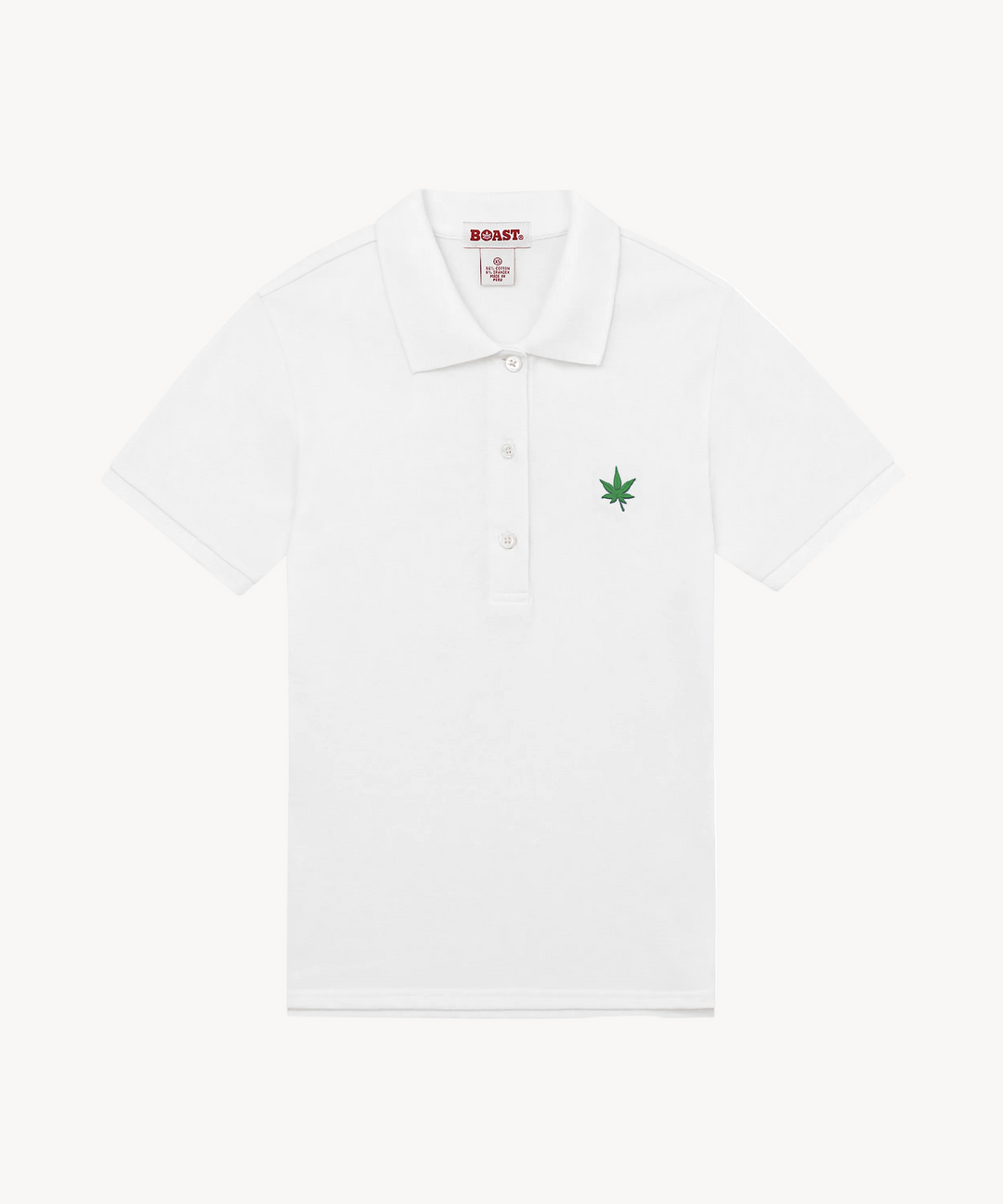 Women's Pique Polo - White with Green Leaf